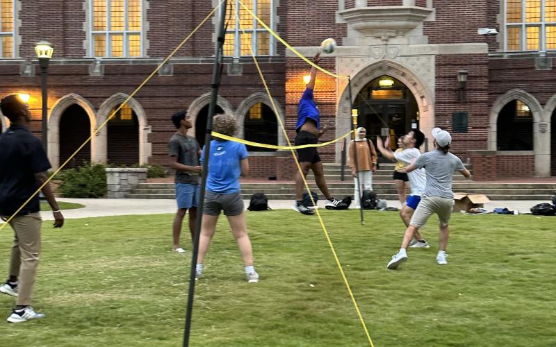 outdoor people playing volleyball